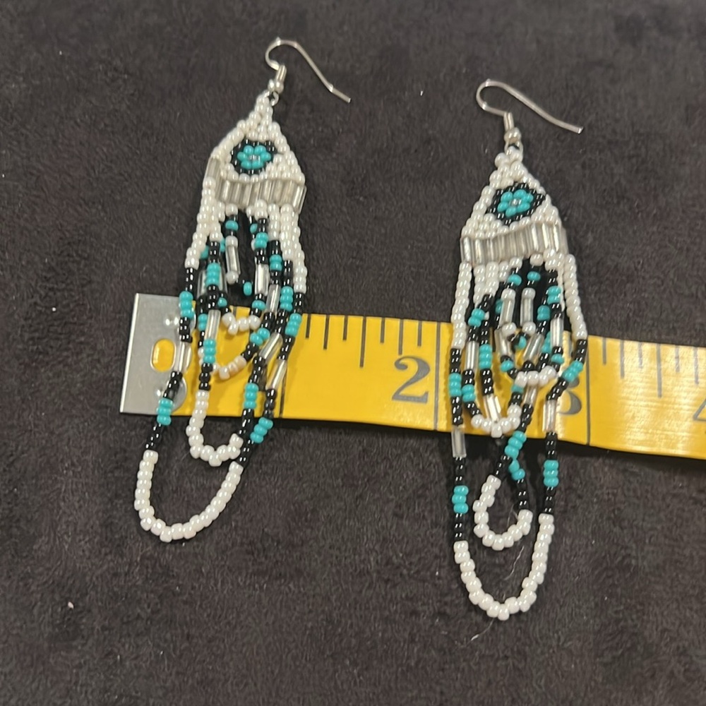 Authentic Native American Beaded Drop Dangle Earr… - image 7